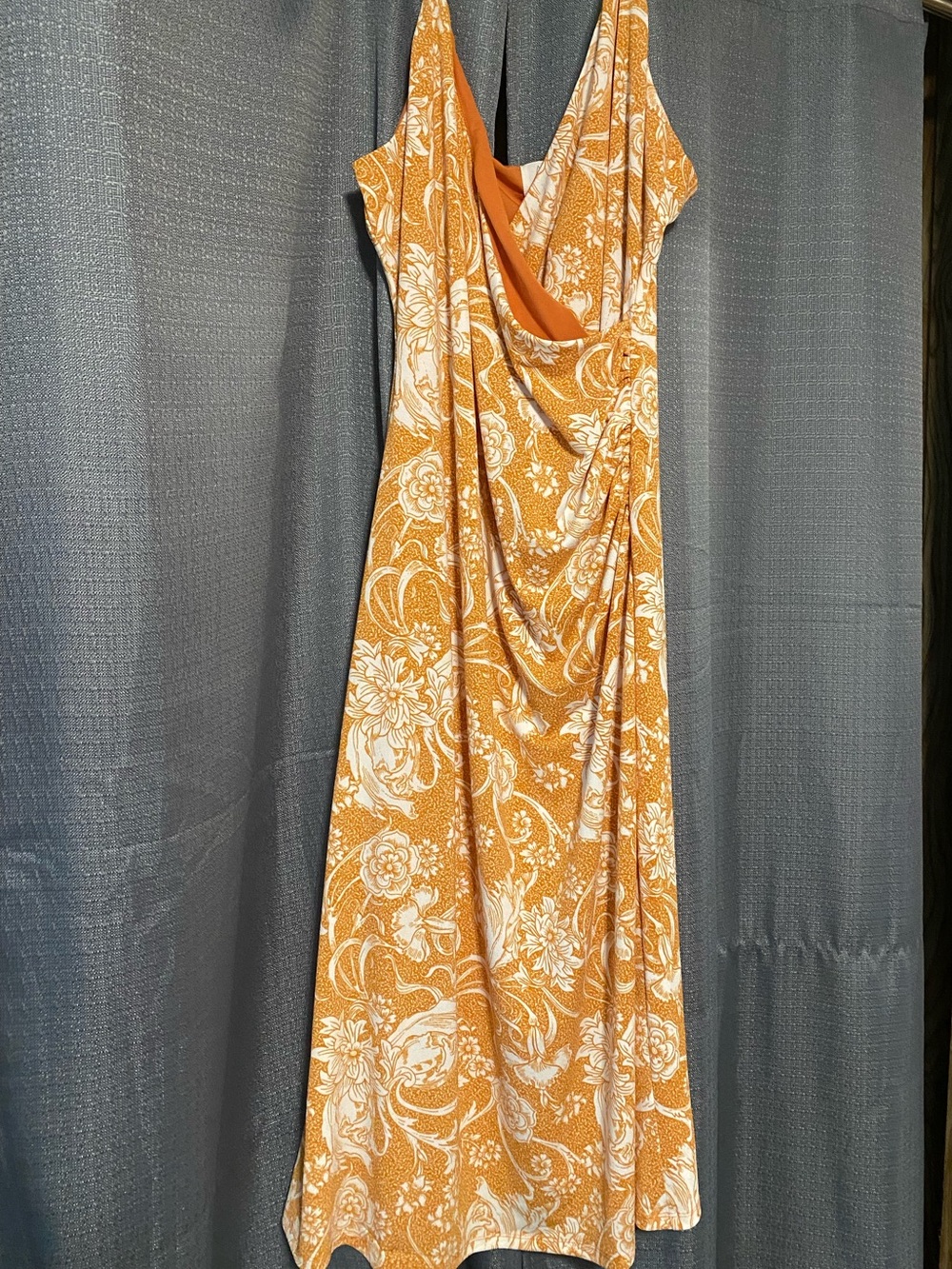 Women's Orange Floral Draped Slip Dress Size XL fits Large